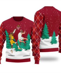 Jesus Dunking Lebron James Ugly Sweater Cardinal Red