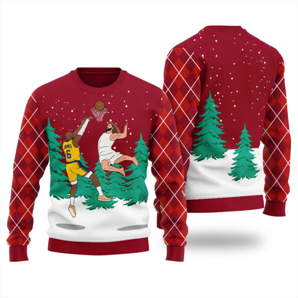 Jesus Dunking Lebron James Ugly Sweater Cardinal Red
