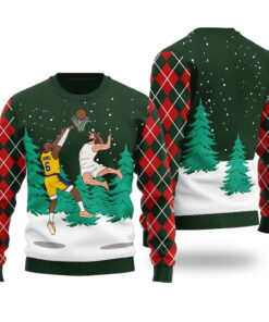 Jesus Dunking Lebron James Ugly Sweater Forest Green