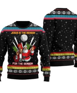 Jesus Is The Reason For The Season Ugly Christmas Sweater Black