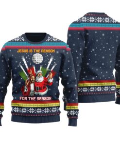 Jesus Is The Reason For The Season Ugly Christmas Sweater Navy