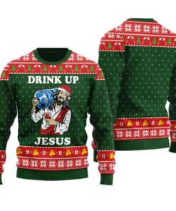 Jesus Party Savior Christmas Sweater Forest Green