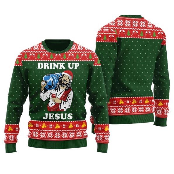 Jesus Party Savior Christmas Sweater Forest Green