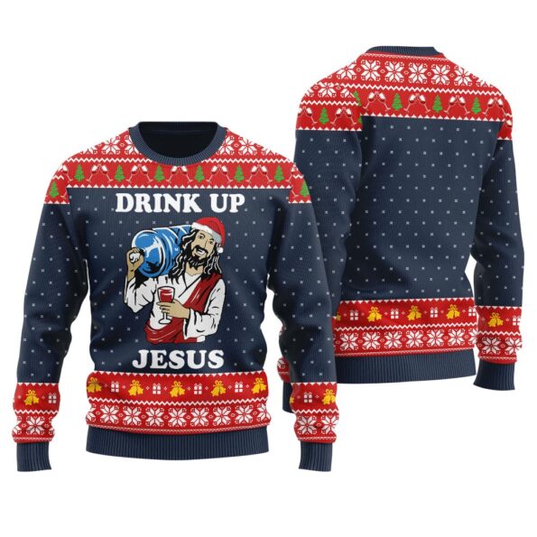 Jesus Party Savior Ugly Christmas Sweater Navy