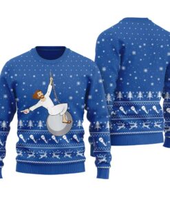 Jesus Wrecking Ball Ugly Christmas Sweater Royal