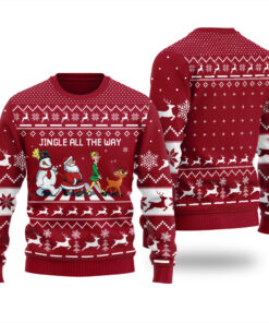 Jingle All The Way Funny Santa Snowman Ugly Sweater Cardinal Red