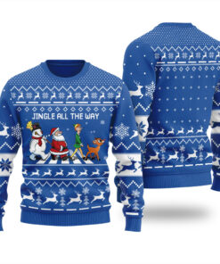 Jingle All The Way Funny Santa Snowman Ugly Sweater Royal