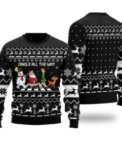 Jingle All The Way Funny Santa Ugly Christmas Sweater Black