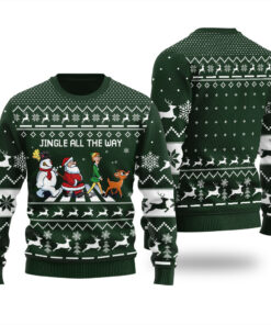 Jingle All The Way Funny Santa Ugly Christmas Sweater Forest Green