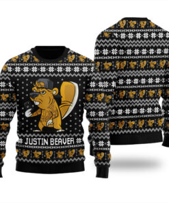 Justin Beaver Funny Ugly Christmas Sweater Black