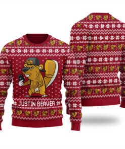 Justin Beaver Funny Ugly Christmas Sweater Cardinal Red