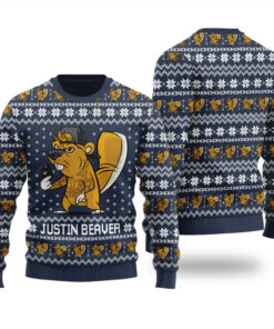 Justin Beaver Funny Ugly Christmas Sweater Navy
