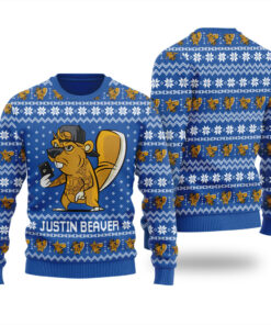 Justin Beaver Funny Ugly Christmas Sweater Royal