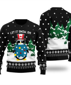 Let It Snow Eh Canada Funny Ugly Christmas Sweater Black