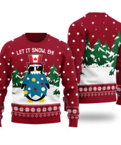 Let It Snow Eh Canada Funny Ugly Christmas Sweater Cardinal Red