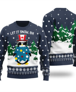 Let It Snow Eh Canada Funny Ugly Christmas Sweater Navy