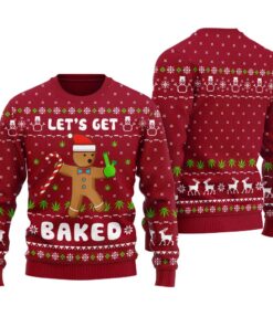 Let's Get Baked Funny Cookie Ugly Christmas Sweater Cardinal Red