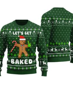 Let's Get Baked Funny Cookie Ugly Christmas Sweater Forest Green
