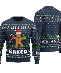 Let's Get Baked Funny Cookie Ugly Christmas Sweater Navy