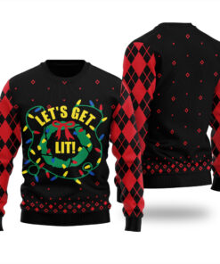 Let's Get Lit Funny Ugly Christmas Sweater Black