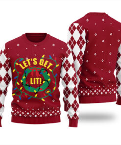 Let's Get Lit Funny Ugly Christmas Sweater Cardinal Red