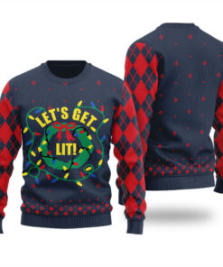 Let's Get Lit Funny Ugly Christmas Sweater Navy