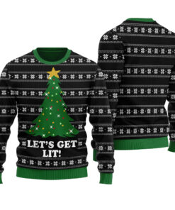 Let's Get Lit Ugly Christmas Sweater Black