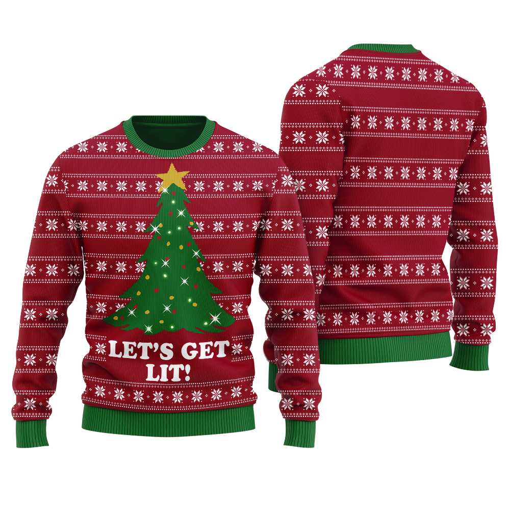 Let's Get Lit Ugly Christmas Sweater Cardinal Red