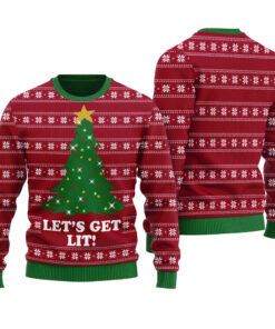 Let's Get Lit Ugly Christmas Sweater Cardinal Red