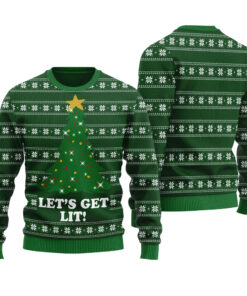 Let's Get Lit Ugly Christmas Sweater Forest Green
