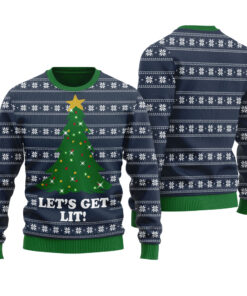 Let's Get Lit Ugly Christmas Sweater Navy