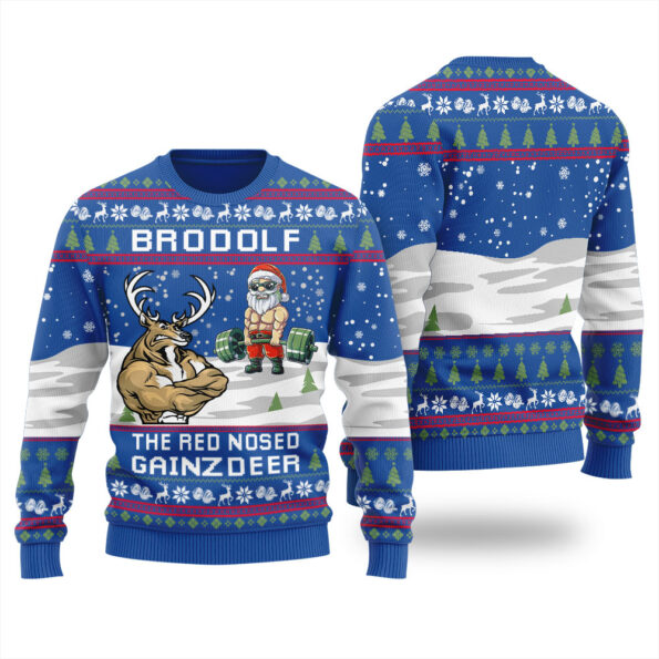 Lifting Santa Reindeer Swoleman Christmas Sweater Royal