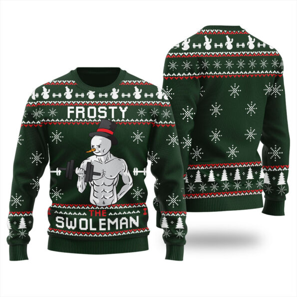 Lifting Swoleman Frosty Ugly Sweater Forest Green