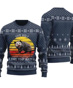 Live Ugly Fake Your Death Possum Ugly Sweater Navy