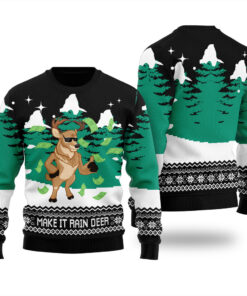 Make It Rain Deer Ugly Christmas Sweater Black