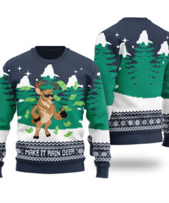 Make It Rain Deer Ugly Christmas Sweater Navy