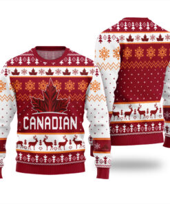 Maple Leaves Christmas Sweater Cardinal Red