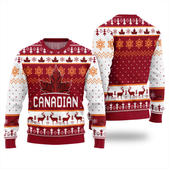 Maple Leaves Christmas Sweater Cardinal Red