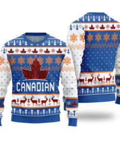 Maple Leaves Ugly Christmas Sweater Royal