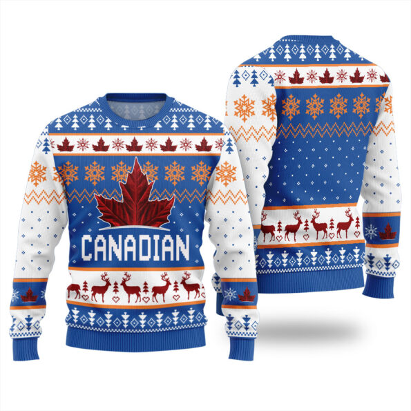Maple Leaves Ugly Christmas Sweater Royal
