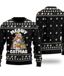 Meowy Catmas Ugly Christmas Sweater Black