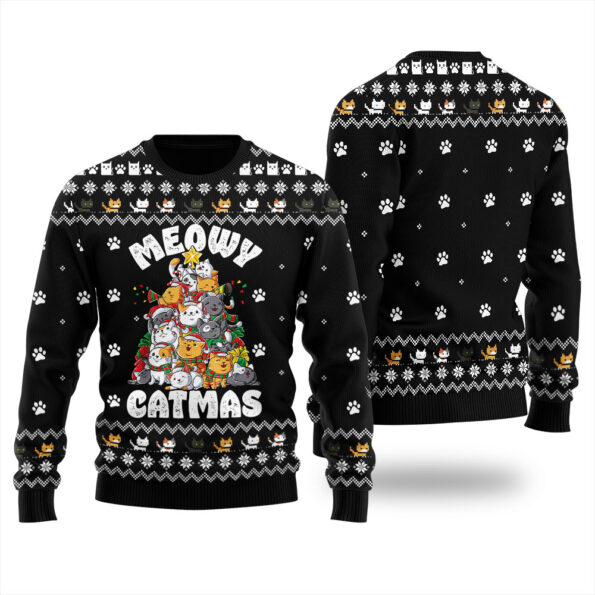 Meowy Catmas Ugly Christmas Sweater Black