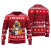 Meowy Christmas Ugly Sweater Cardinal Red