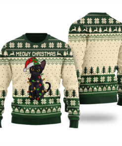 Meowy Funny Ugly Christmas Sweater Forest Green