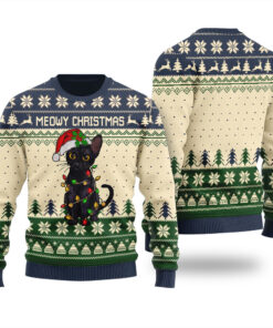 Meowy Funny Ugly Christmas Sweater Navy