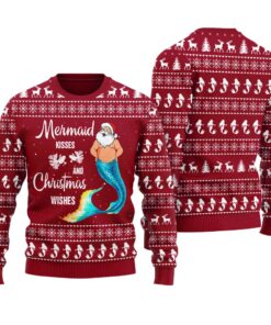Mermaid Kisses Christmas Wishes Funny Ugly Christmas Cardinal Red