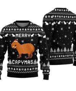 Merry Capymas Christmas Sweater Black