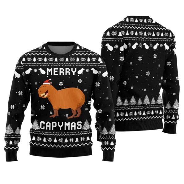 Merry Capymas Christmas Sweater Black