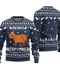 Merry Capymas Ugly Christmas Sweater Navy