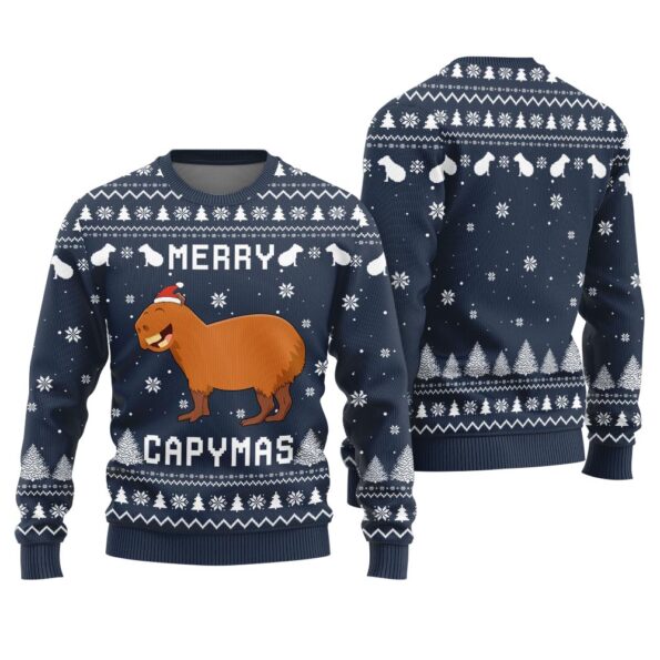 Merry Capymas Ugly Christmas Sweater Navy